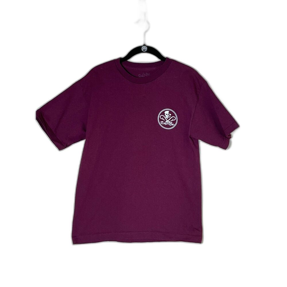Salt Life Burgundy Kids XXL Short Sleeved Tee Skull Fishing Hooks
